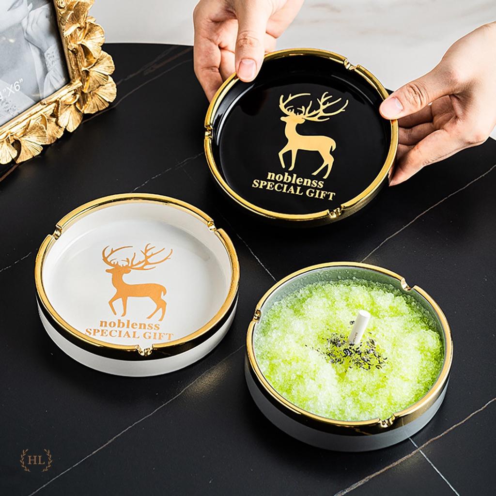 Gạt Tàn Hươu Sứ | Gạt Tàn Hoàng Kim Chất Liệu Sứ Kẻ Viền Vàng Phong Cách Tân Cổ Điển VINTAGE 2022