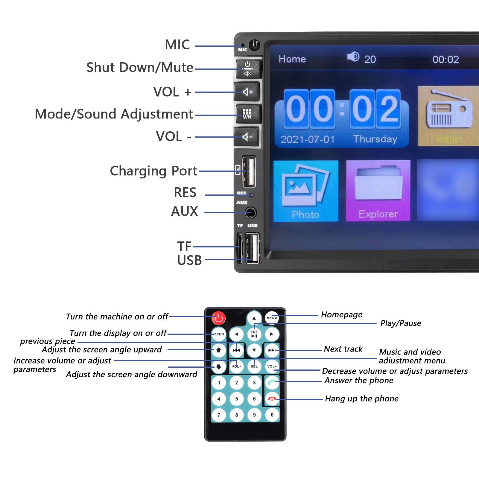 WZ7101 Single Din Car Stereo 7 Inch LCD Touchscreen Monitor BT MP5 Player FM Car Radio Receiver Support TF/USB/AUX-IN