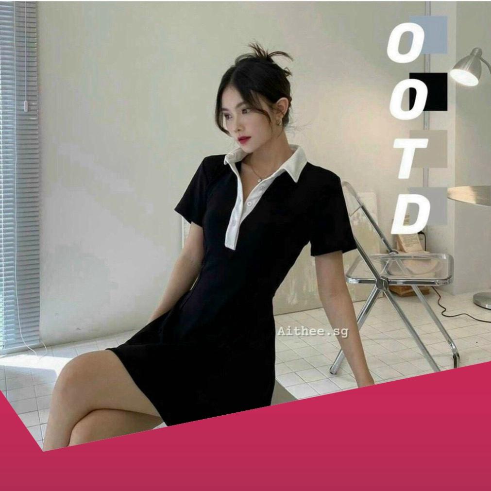 Đầm Nữ, Váy Nữ Polo Cổ Phối Trắng Dáng Ôm Siêu Xinh