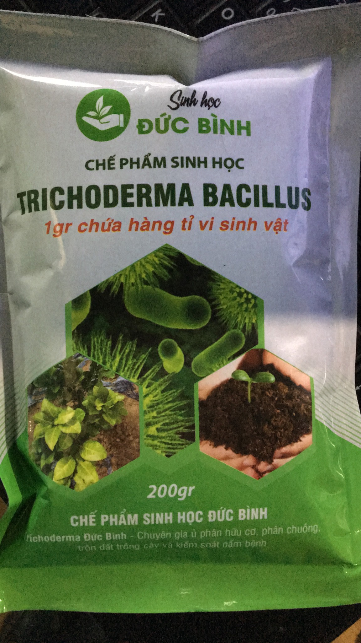 Sản Phẩm sinh học Trichoderma Bacillus Đức Bình gói 200gr