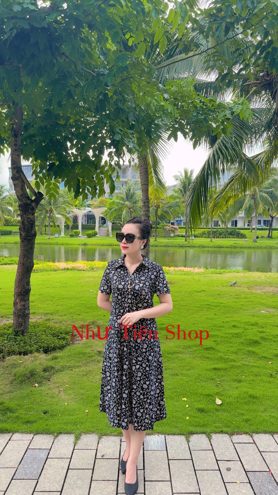 Thời trang trung niên đầm sơ mi tay ngắn thun quảng châu tặng mẹ và bà dành cho quý cô trung niên