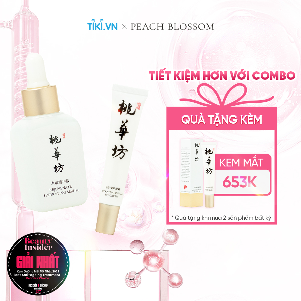 Serum Siêu Cấp Ẩm Với 4 Loại Hyaluronic Acid Đậm Đặc Giúp Trẻ Hóa và Kem Dưỡng Mắt Chống Lão Hóa Từ Trứng Cá Tầm và Peptide Collagen, Ngọc Trai Giúp Làm Mờ Nếp Nhăn, Sáng Quầng Thâm Peach Blossom