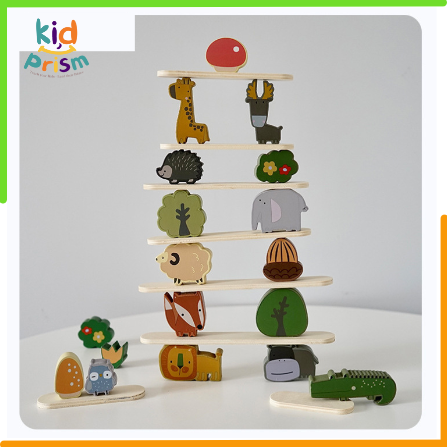 Xếp Hình Động Vật Montessori - Bộ đồ chơi xếp hình khối thăng bằng Thú Toddler Toys bằng gỗ cho bé từ 03 tuổi phát triển