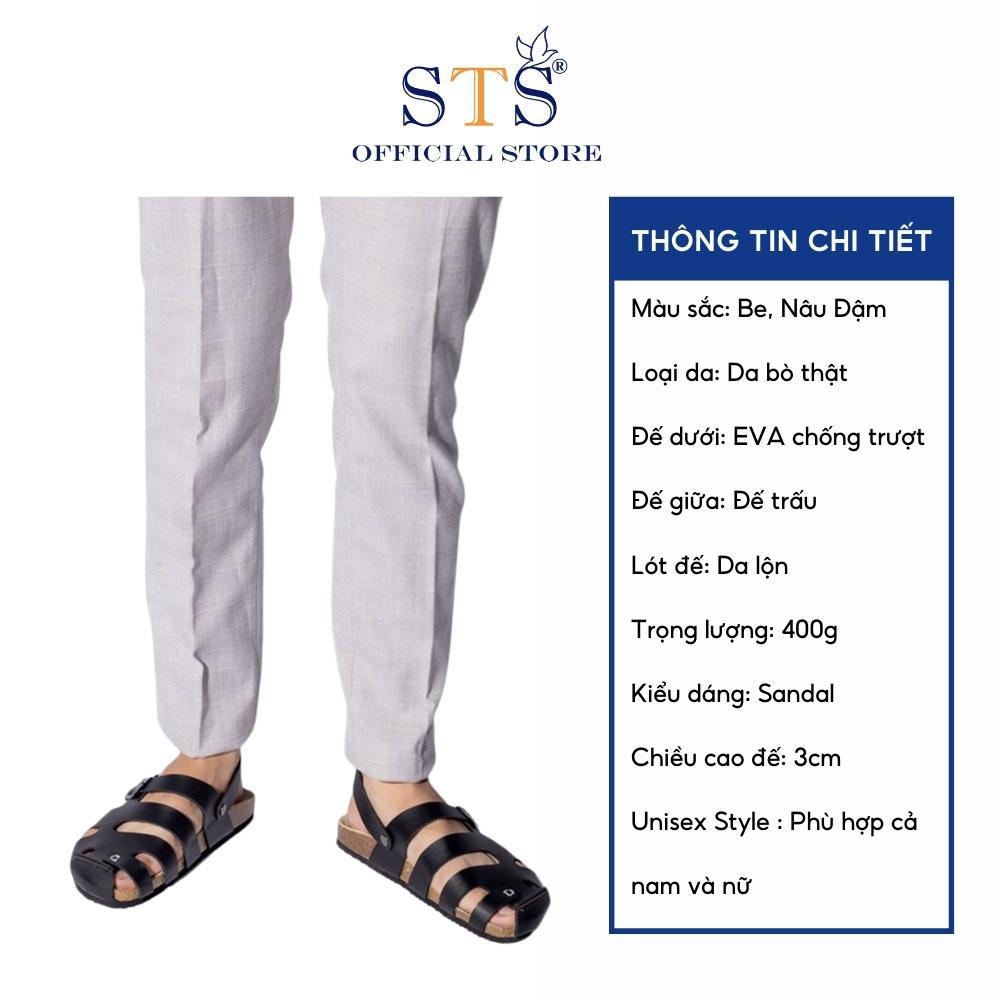 Dép sandal dáng rọ quai hậu da bò thật nguyên tấm đế trấu Briken Unisex đi biển đi chơi đi làm thoải mái êm chân SDRO01