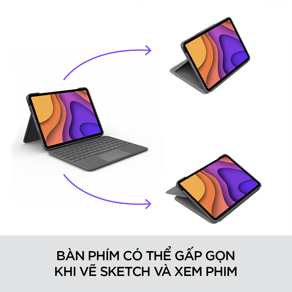 Bàn phím kèm bao da Logitech FOLIO TOUCH for IPAD AIR (Gen 4) – XÁM  - Hàng chính hãng