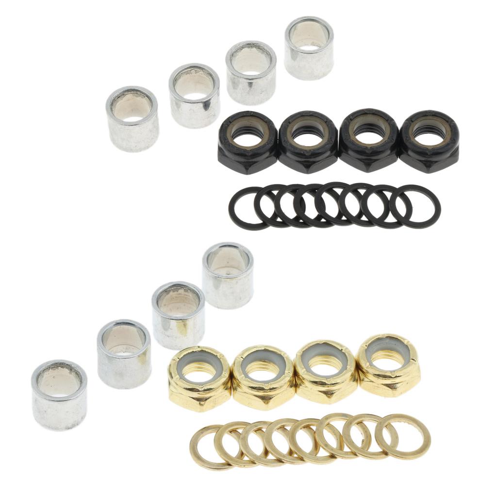 4xSkateboard Longboard Truck Speed Kit Axle Speed Washers Nuts Spacer Golden