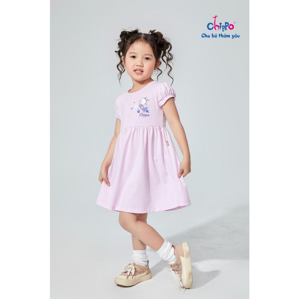 Váy cổ tròn Chippo cho bé gái chất liệu 100% Cotton Váy thun Đầm cho bé từ 1 đến 5 tuổi (10-19Kg)