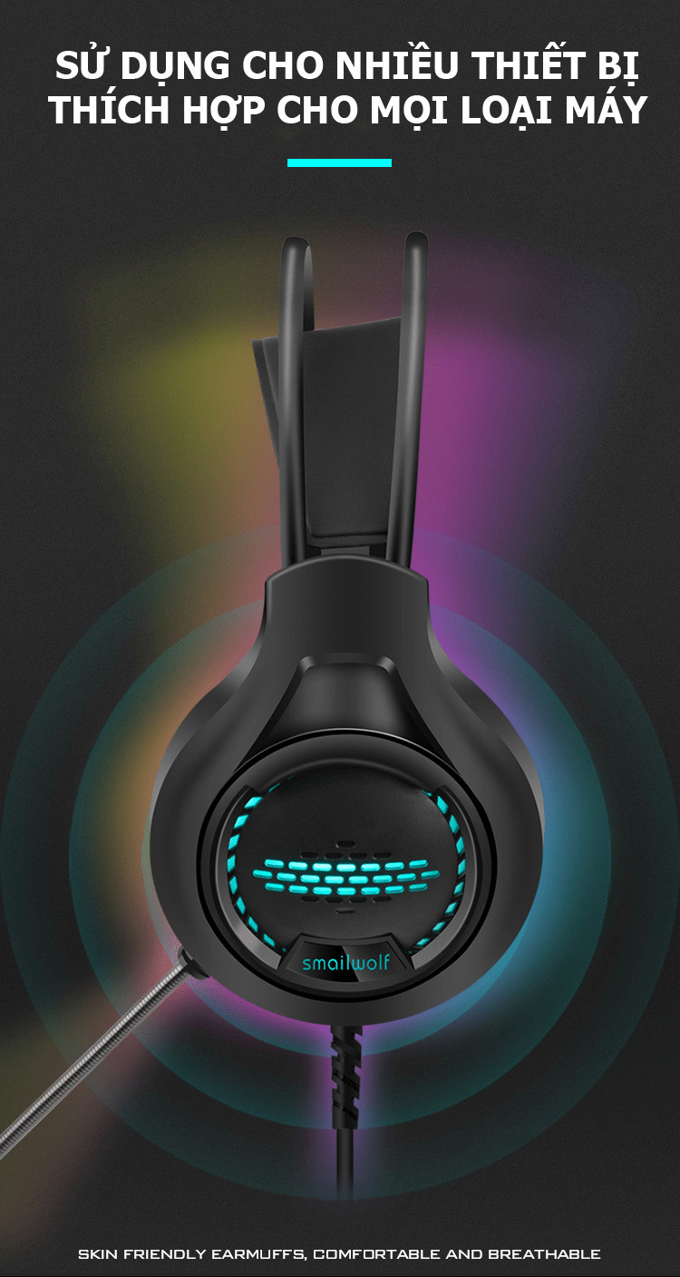 Tai nghe chụp tai gaming AK3 có mic thoại chuyên ngiệp âm sống động và đèn led 7 màu tuyệt đẹp