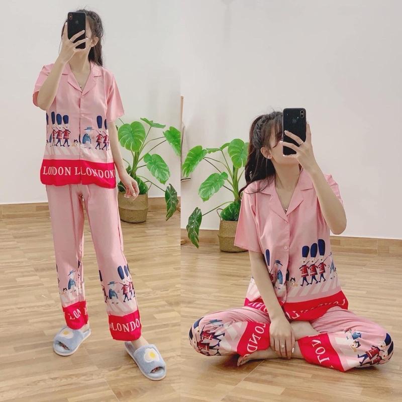 Bộ ngủ lụa - bộ đồ pyjama lụa cổ sen siêu hot cộc tay quần dài