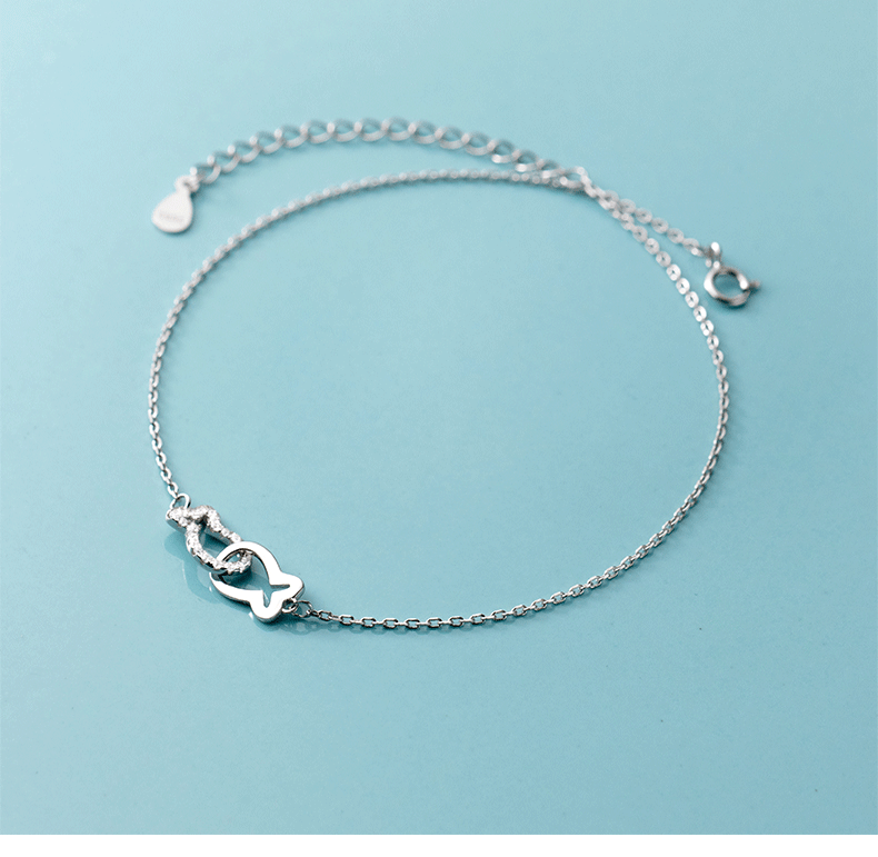 Lắc chân bạc nữ ĐẸP BẠC CAO CẤP hình con cá, song ngư lấp lánh LCBN299 2TSilver
