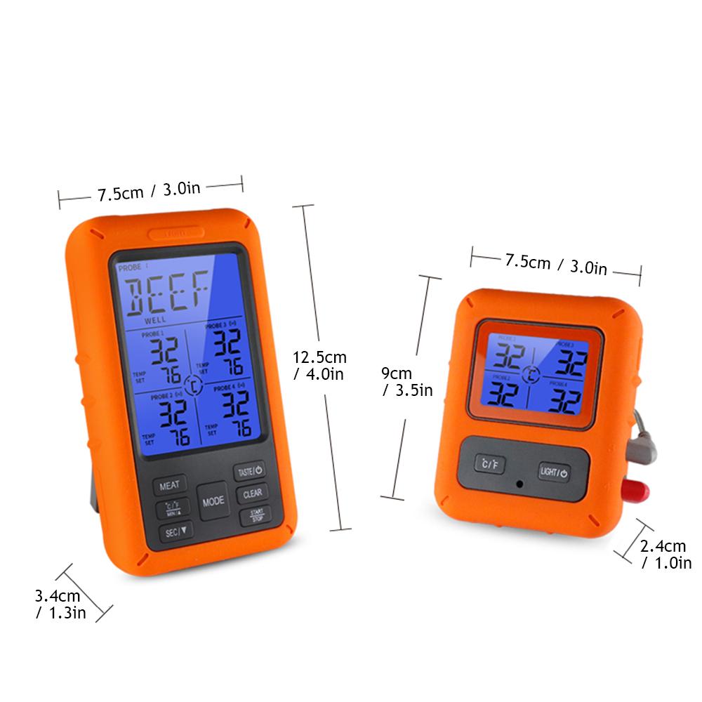 Nhiệt kế Màn hình nền LCD không dây với 4 đầu dò 100 mét có đèn nền