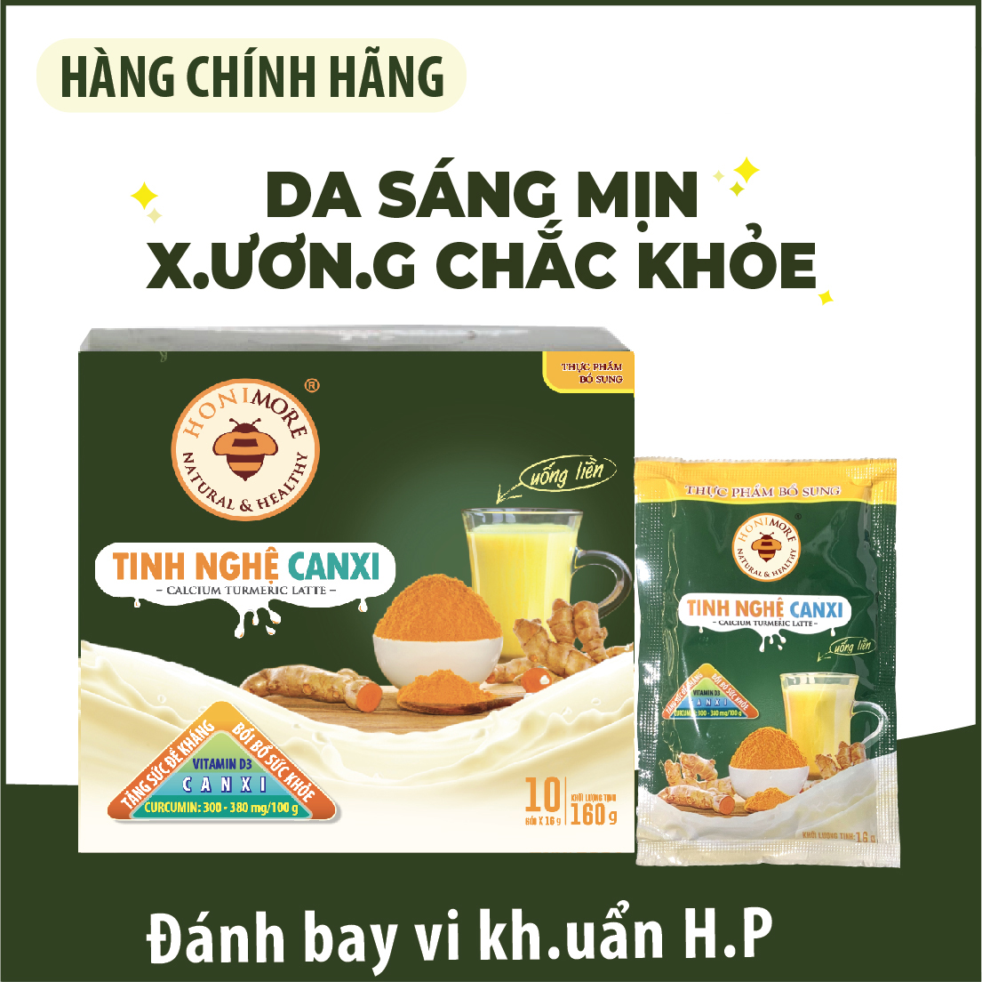 Tinh Nghệ Canxi Honimore (160g) 3 trong 1 - 10 gói Thơm ngon, dễ uống