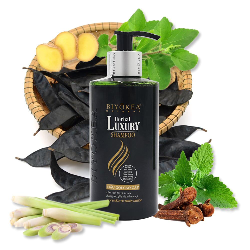 Dầu gội bồ kết thảo dược thiên nhiên, kích thích mọc tóc, dưỡng tóc, phục hồi tóc hư tổn Herbal Luxury Biyokea 320ml