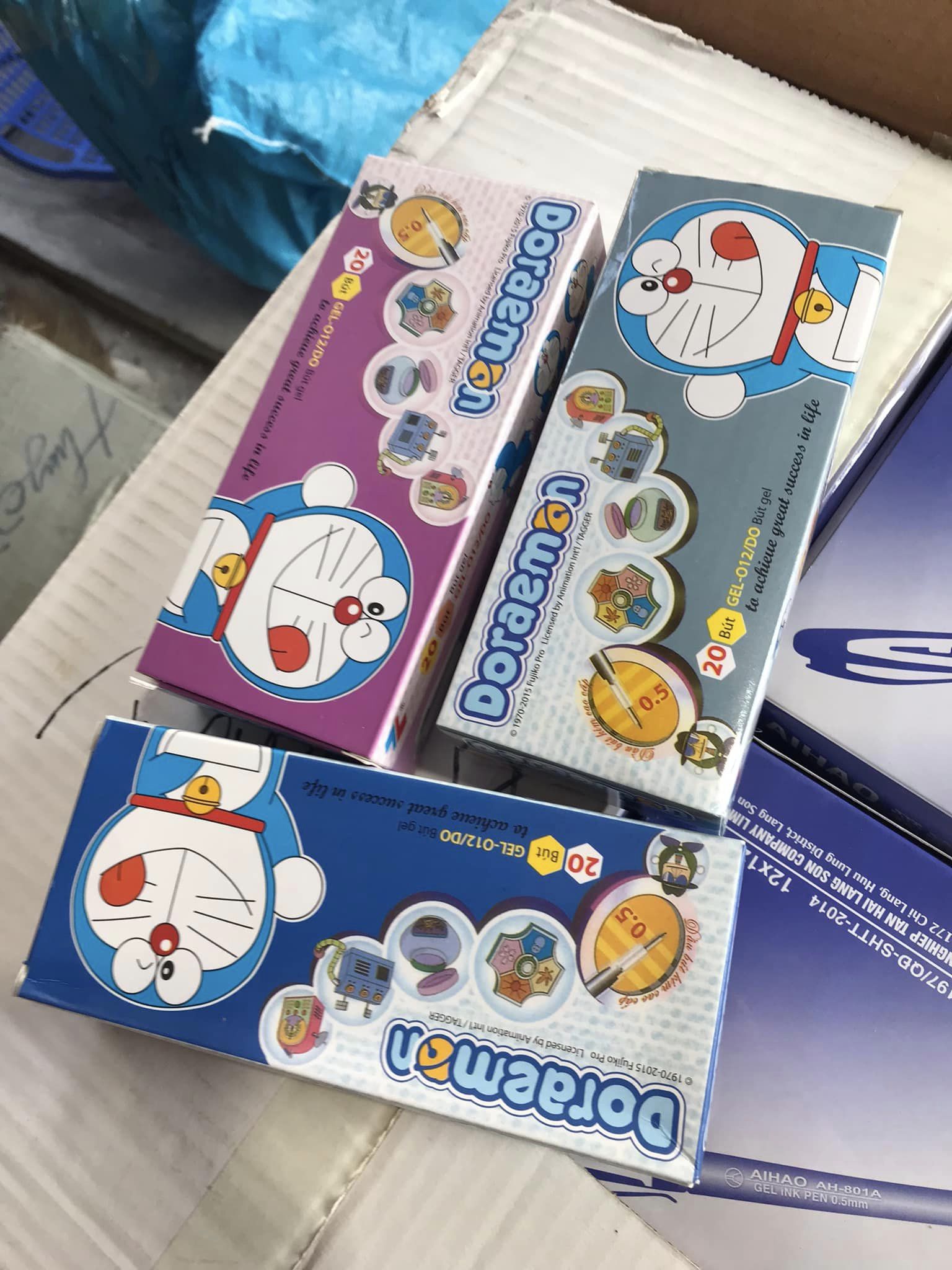Hộp 20 Bút Bi Gel Doreamon Ngòi 0.5 - Bút Gel - Bút Bi Nước Mực Tím Xanh Đen