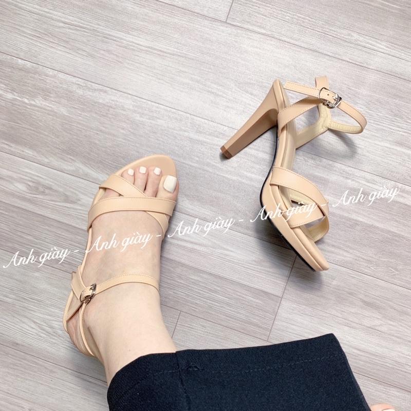 SD15 - Sandal quai chéo da lì đúp đế gót trụ mảnh 9p VNXK cực chắc chân phù hợp đi làm , dự tiệc