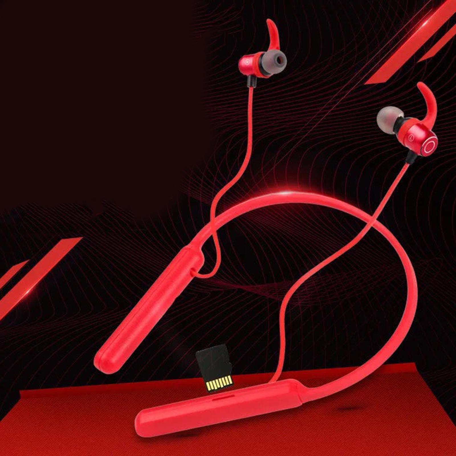 Wireless Bluetooth Earphone Neckband Noise Cancelling for Running Red