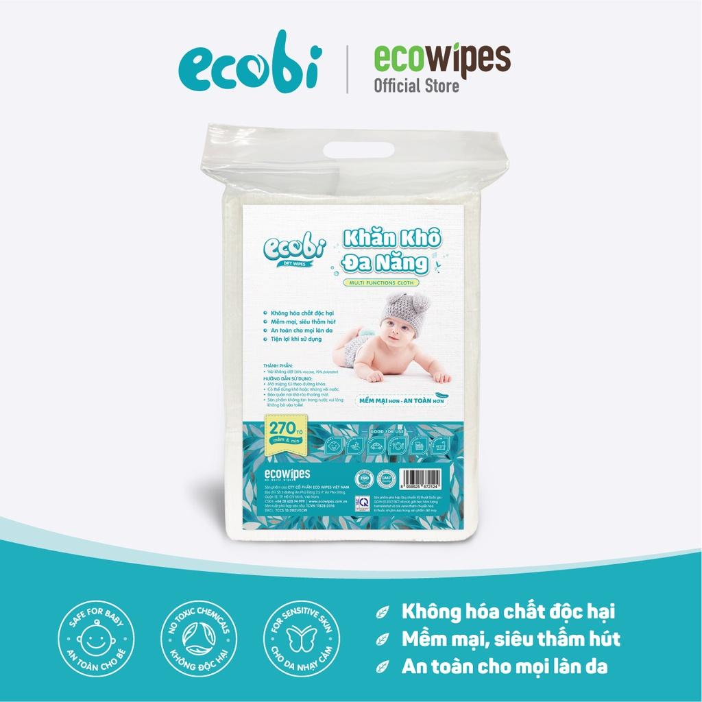 Khăn khô đa năng cho bé Ecobi túi 270 tờ dùng thay khăn sữa an toàn cho trẻ sơ sinh