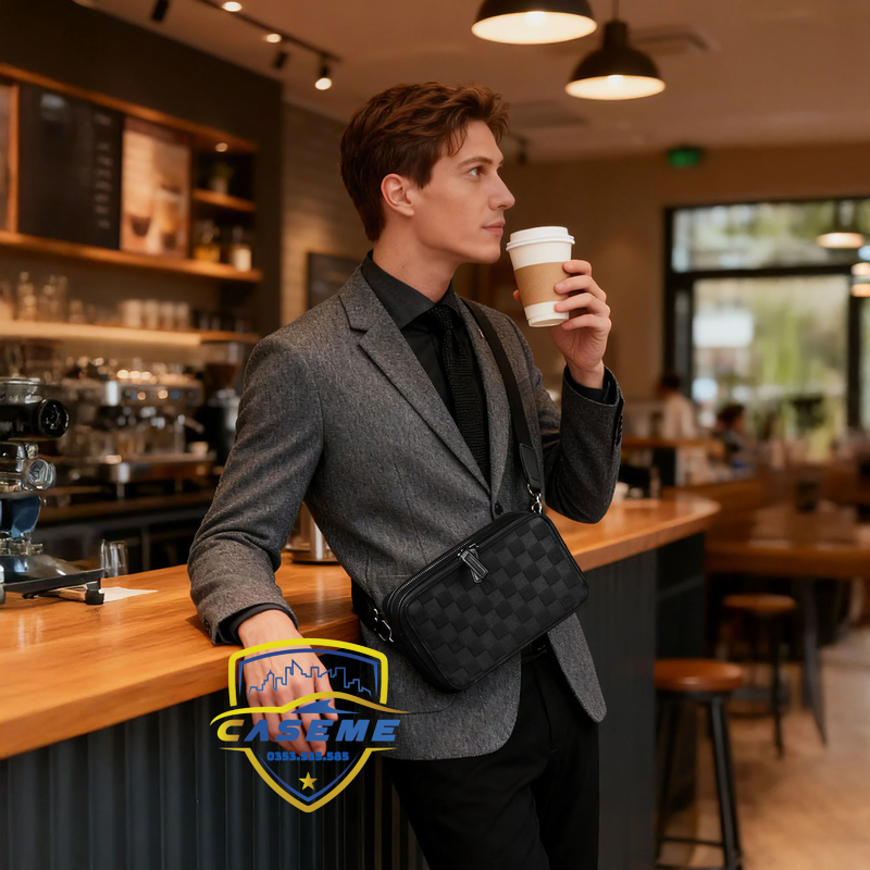 Túi đeo chéo nam WI WU Master da thật khóa vân tay thông minh - Hàng Chính Hãng