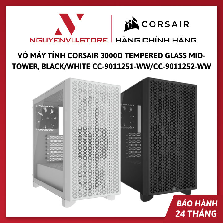Vỏ máy tính Corsair 3000D Tempered Glass Mid-Tower, Black/White CC-9011251-WW/CC-9011252-WW - Hàng Chính Hãng