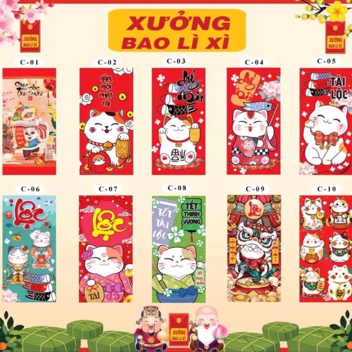 Set 10 Bao Lì Xì 2023 - Chibi 3D &amp; Truyền Thống