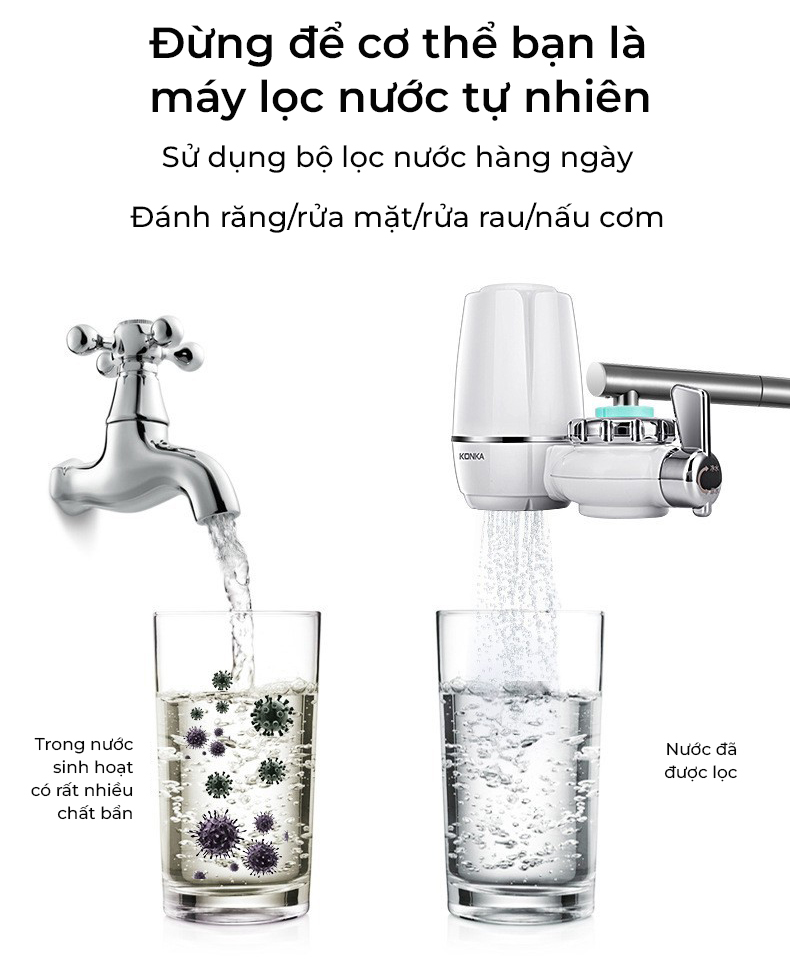 Bộ lọc nước Konka KPW - LT01 lọc sạch nước an toàn không mùi clo, công nghệ 9 màng lọc, máy lắp trực tiếp tại vòi nước -Hàng nhập khẩu