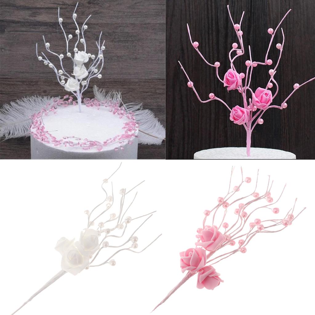 Wedding Cake Topper Insert Rose Pearl Tree Birthday Cake Topper Decor White