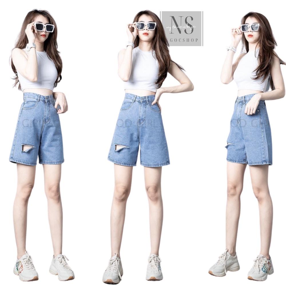 Quần Short Jean Ống Rộng Ngố Bò Nữ Lửng Rách Nhẹ CÓ BIG SIZE (40- 75KG )