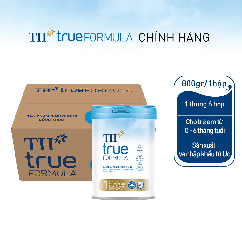 Thùng 6 hộp sản phẩm dinh dưỡng công thức cho trẻ từ 0 đến 6 tháng tuổi TH True Formula 1 800g (800g x 6)