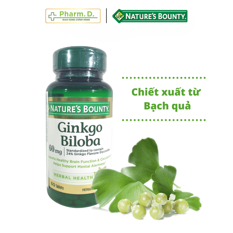 Viên Uống Hỗ Trợ Bổ Não, Cải Thiện Trí Nhớ NATURE'S BOUNTY Ginkgo Biloba Supports Healthy Brain (60 Viên)