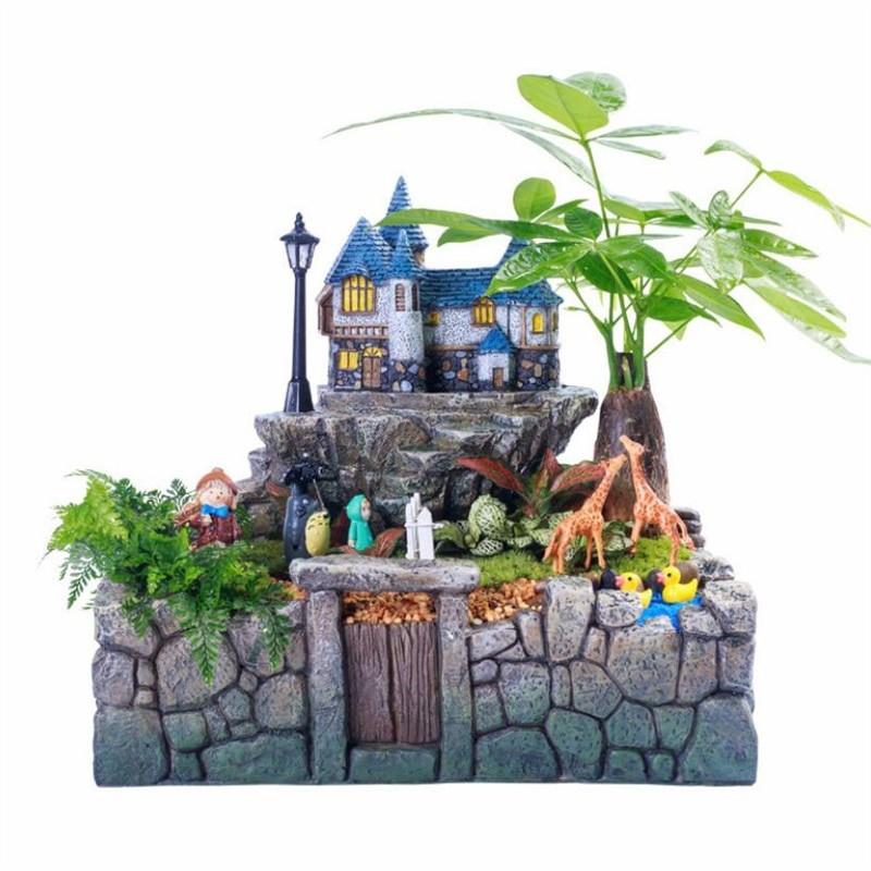 Chậu composite trồng cây mini bonsai sinh động lạ mắt