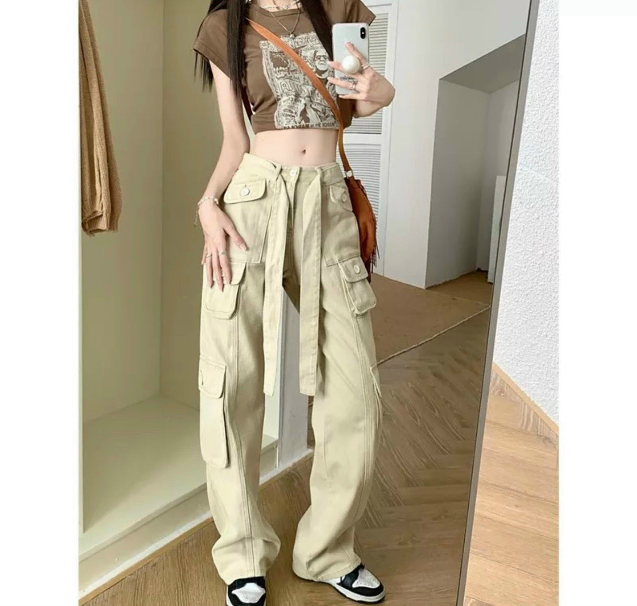 Quần kaki túi hộp Hiphop ống rộng xuông dài cargo pants trơn thời trang cho nữ/nam -hình thật shop chụp, Quần hộp 4 túi chất liệu kaki, from ống rộng, cạp trước phẳng sau chun dễ mặc