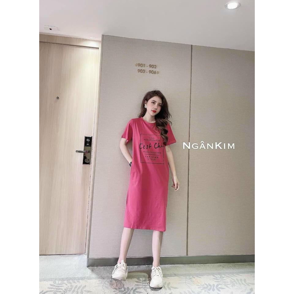 Váy suông nữ cộc tay in chữ cest chic nhiều màu