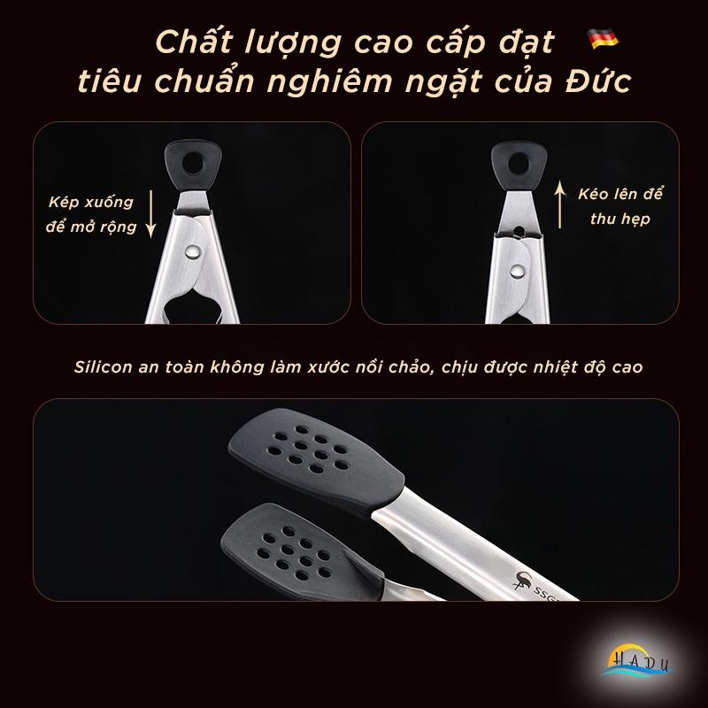 Kẹp Gắp Thức Ăn Silicone Inox 304 Cao Cấp Đạt Tiêu Chuẩn LFGB Đức Mở Rộng Linh Hoạt HADU