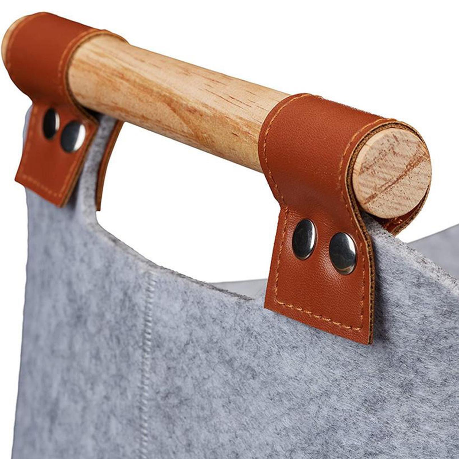 Felt Bag with Wooden Handle Thickened Rack Barbecue Log Tote Bag for Camping