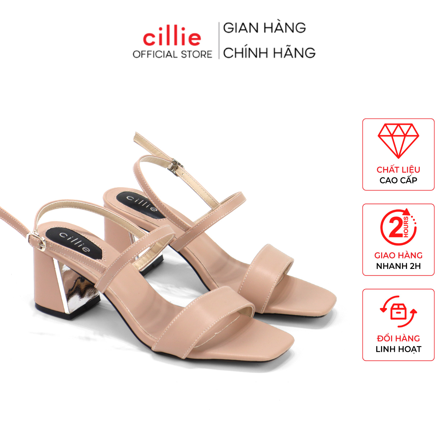 Giày sandal quai ngang gót xéo cao 5cm Cillie 1083