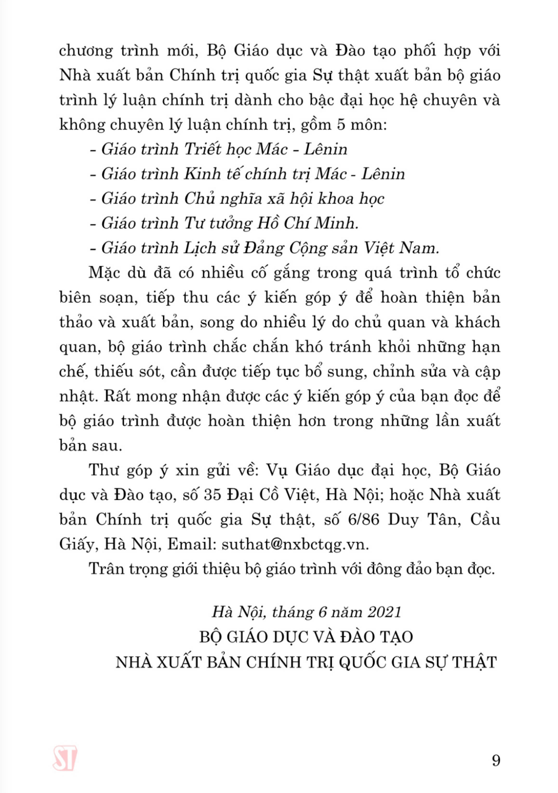 Giáo trình Tư tưởng Hồ Chí Minh (Dành cho bậc đại học hệ không chuyên lý luận chính trị) - bản in 2024