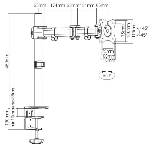 Tay đỡ màn hình 27INH  LDT07-C012 dành cho màn hình máy tính có chuần VESA