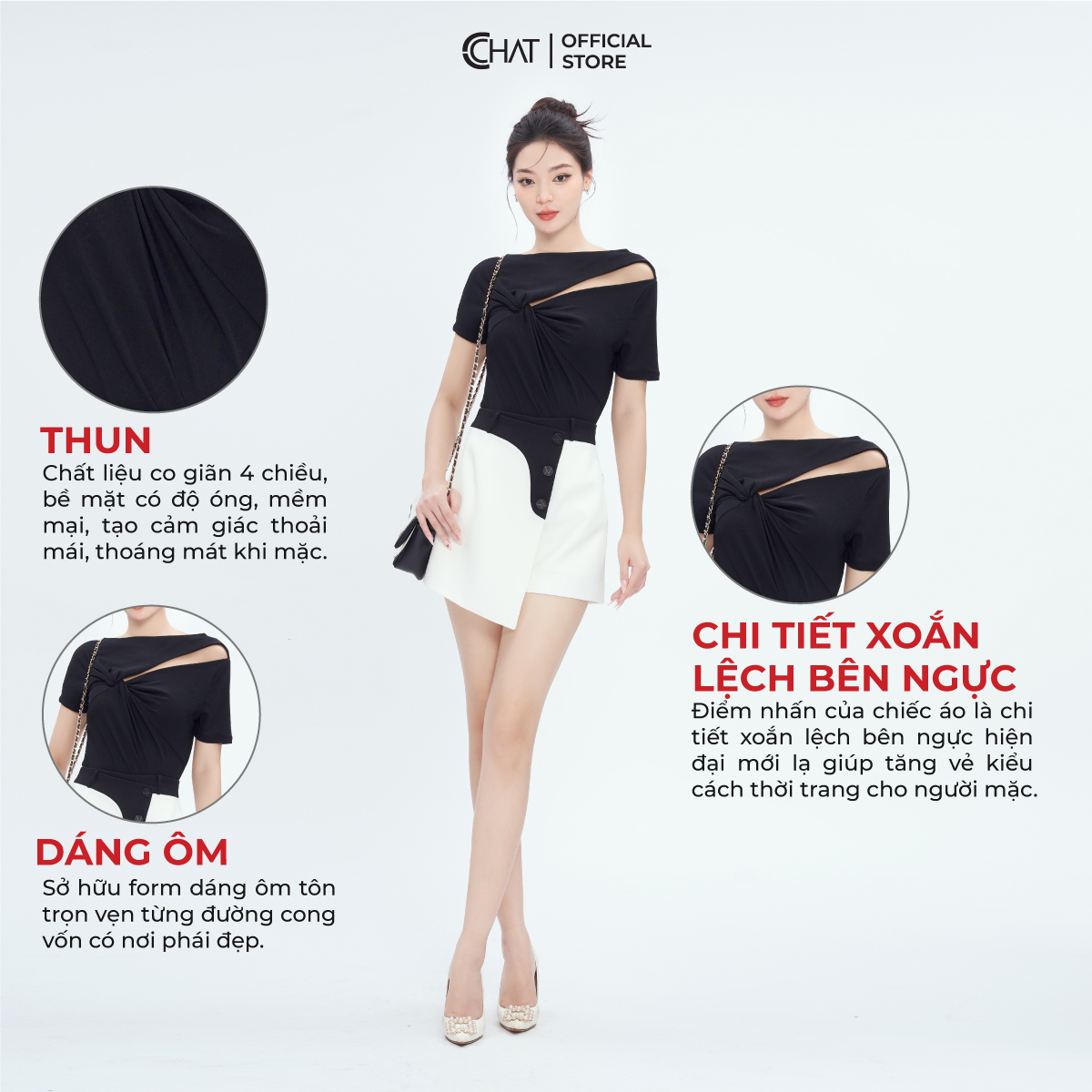 Áo Thun  Kiểu Xoắn Bên Ngực Dáng Ôm Chất Vải Mềm Mịn Co Giãn 4 Chiều 53TNC2039OT
