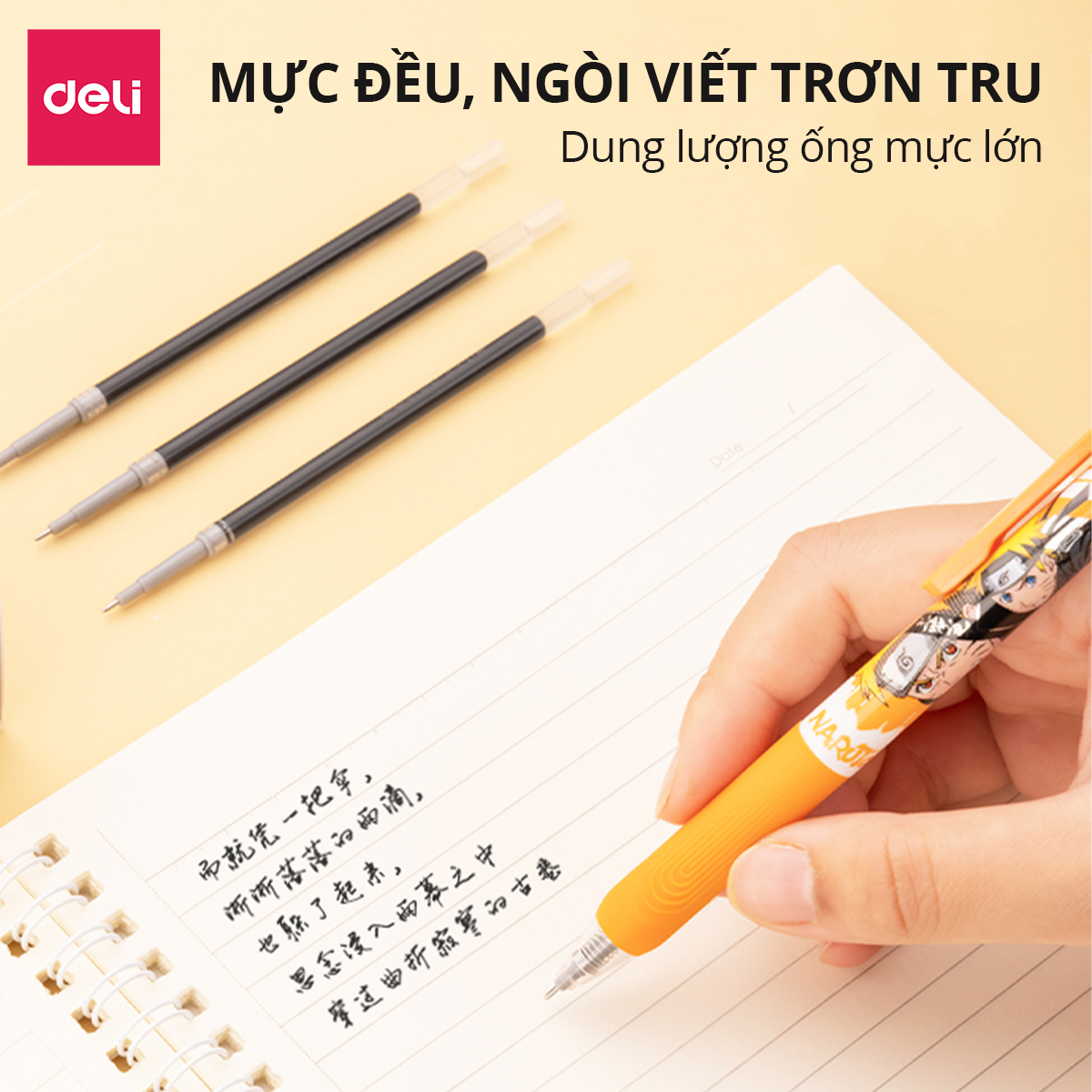 Bút Bi Nước Bút Gel Bút Mực Bấm Văn Phòng Deli Mực Đen Ngòi 0.35mm Học Sinh Mực Đều, Ngòi Nhỏ - Có Ruột Thay Thế