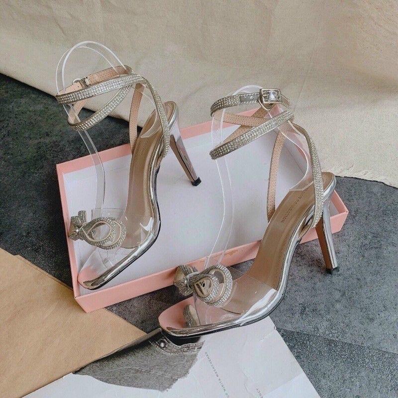 GIÀY SANDAL QUAI BẢN MIKA NƠ ĐÍNH ĐÁ GÓT NHỌN 9p CẢ 1 VÒNG VÀ 2 VÒNG ĐÁ