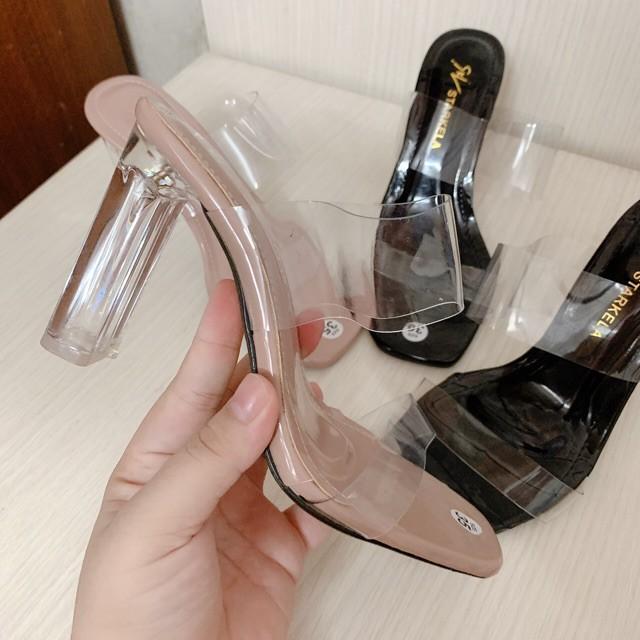 Guốc mika hai quai gót trong sang chảnh hàng sẵn