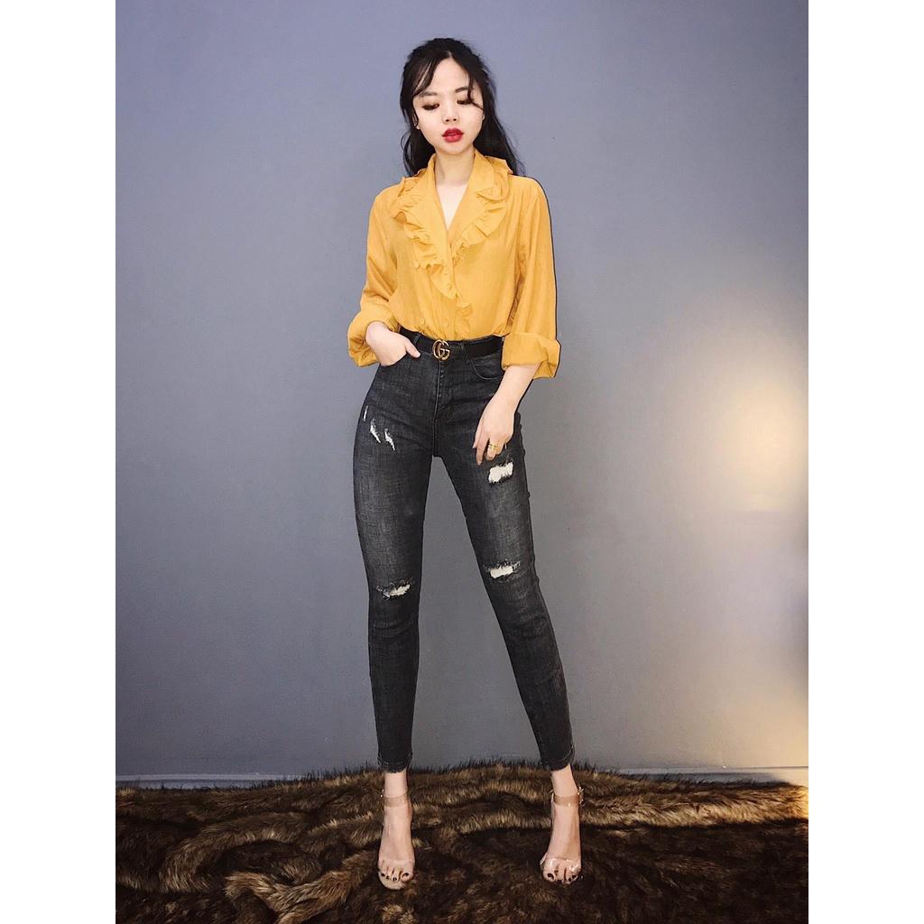 Quần jean đen rách kiểu dành CHO bIGSIZE, LƯNG CAO, CO DÃN MẠNH 4075