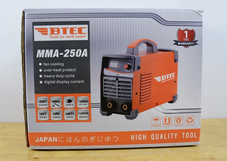 MÁY HÀN QUE ĐIỆN TỬ BTEC MMA 250A (CHUYÊN HÀN QUE 3.2 LY) + TẶNG BAO TAY INGCO HGVK05 (CHÍNH HÃNG)