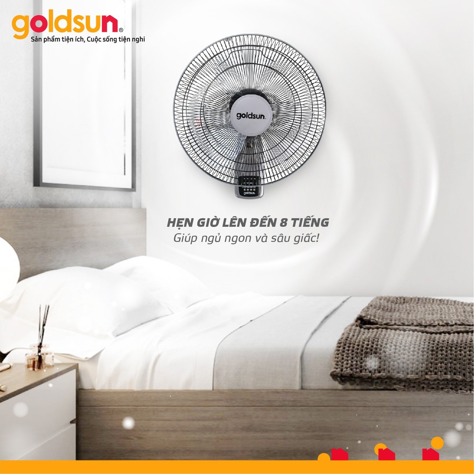 Quạt điện treo tường Goldsun có điều khiển GFA-6140 công suất 50W, 3 chế độ gió cực mát cho mùa hè - Hàng chính hãng