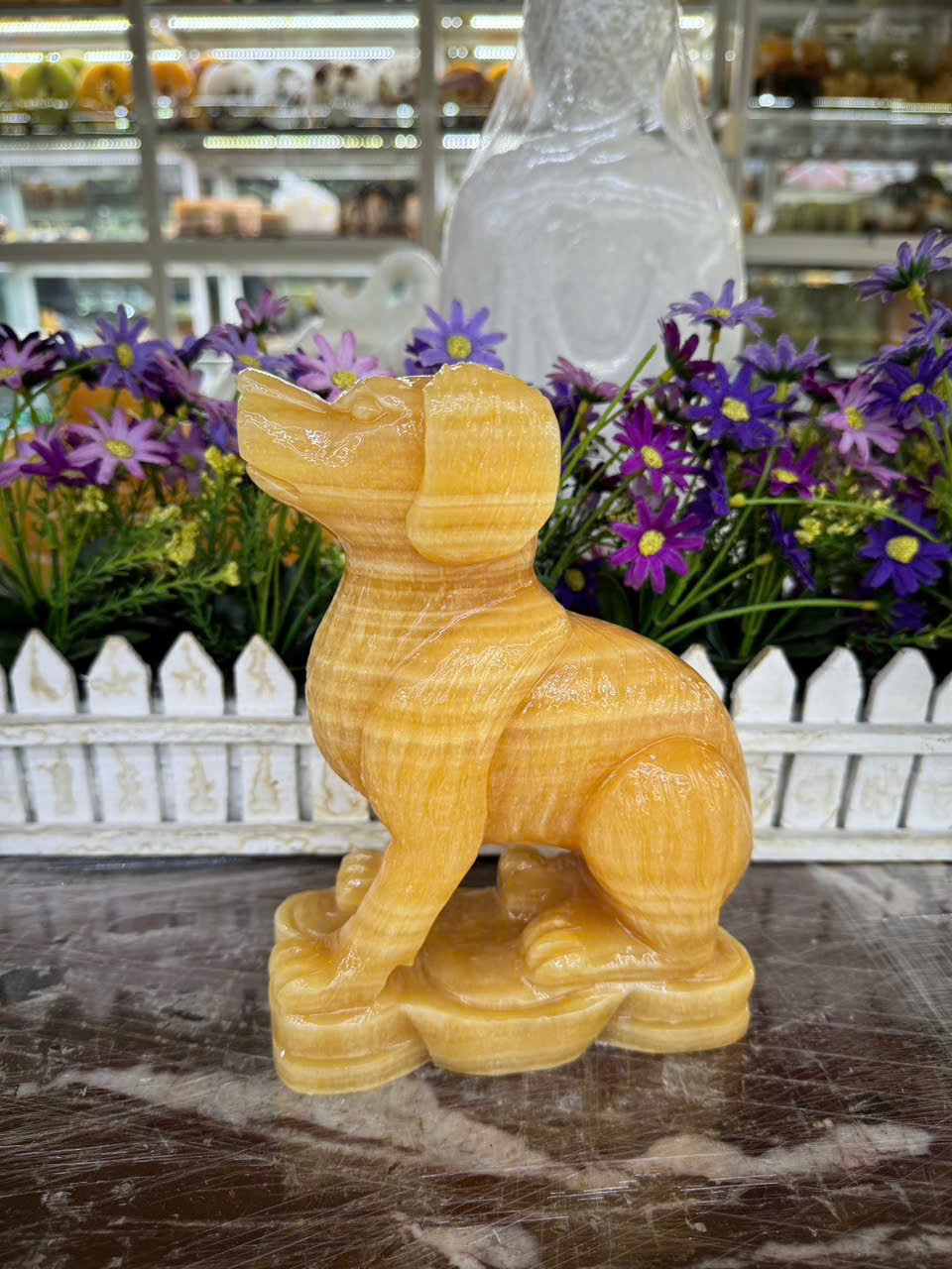 Tượng con chó giáp phong thủy đá ngọc hoàng long trang trí phòng khách, bàn làm việc - Cao 20 cm