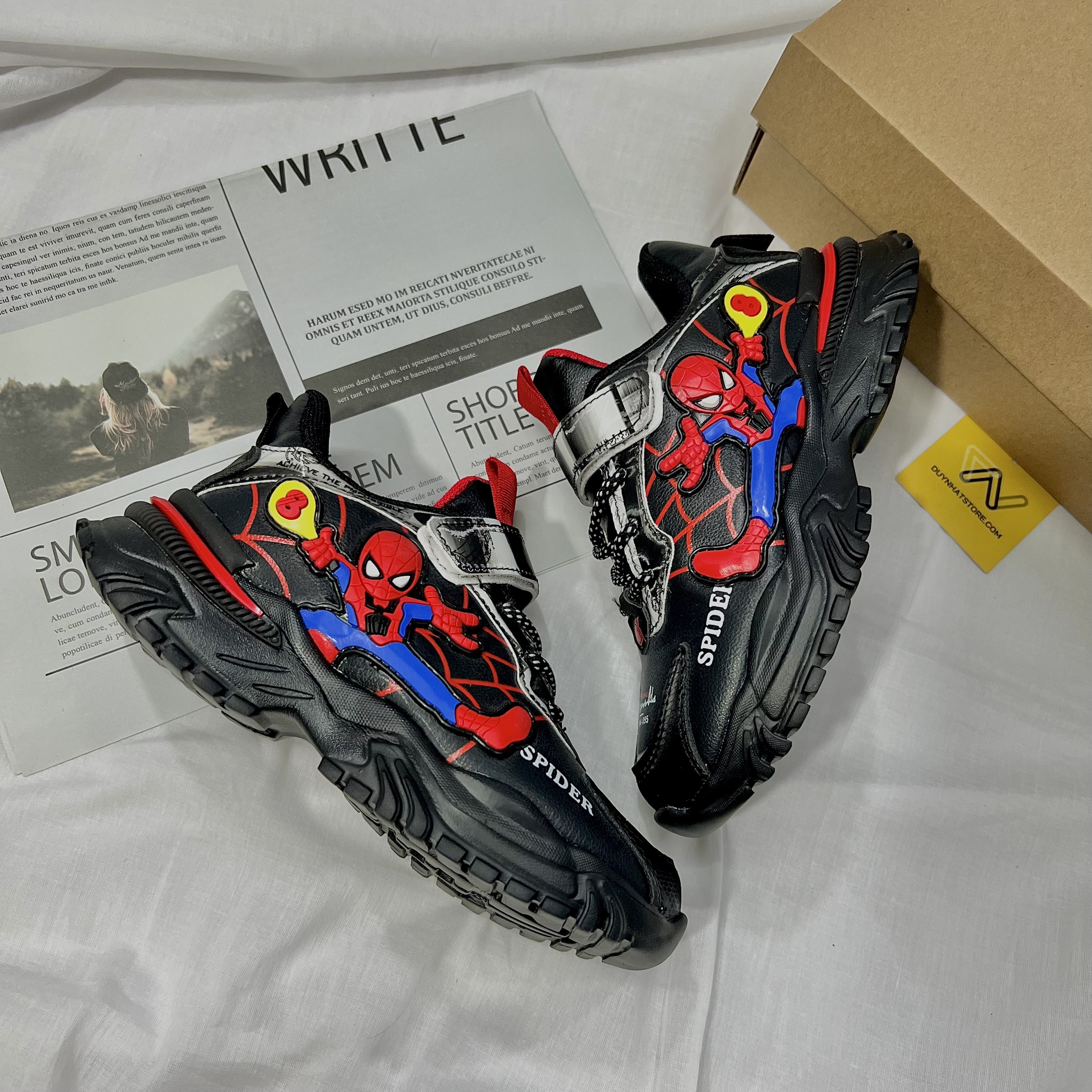 Giày Thể Thao Em Bé Trai Siêu Nhân Nhện Spider Man Màu Đen Đế Nhẹ Duy Nhật Store Sang Đẹp Êm Sneaker Bata Trend Size Lớn