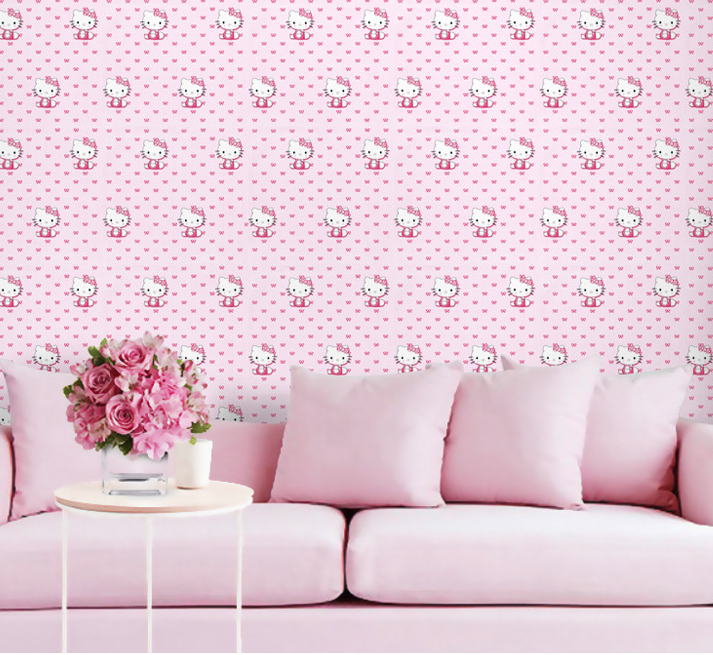 Combo 10 mét giấy dán tường, decal dán tường trang trí nhà cửa KITTY ÁO HỒNG khổ 45cm