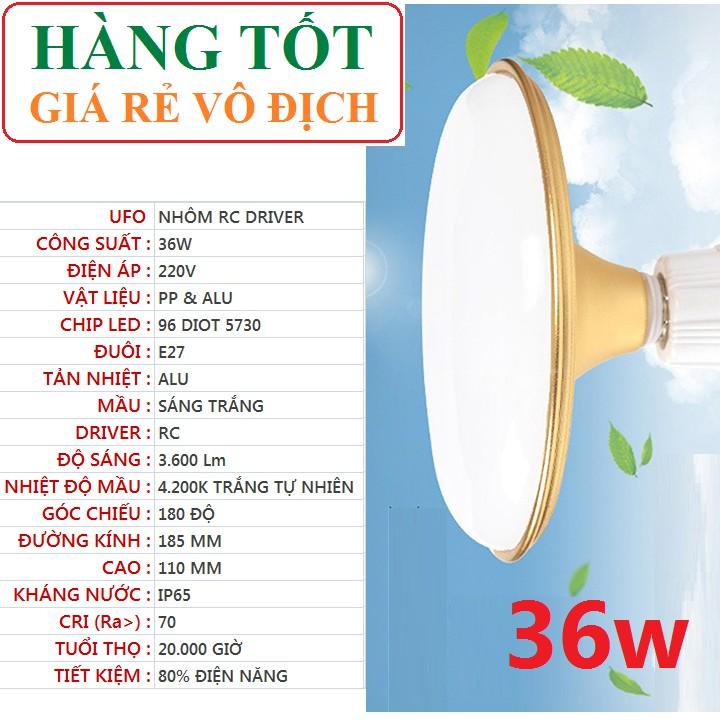 Bóng đèn LED 24w, 36w, 48w, 50w, 60w đui E27, sáng trắng, dạng trụ, 4U hoặc UFO vỏ nhôm vàng