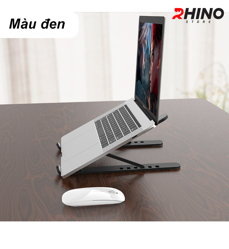 Giá đỡ Laptop, cho macbook, ipad tản nhiệt Rhino KL103, kệ đỡ máy tính nhựa ABS + nhôm cao cấp, gấp gọn - Hàng Chính Hãng