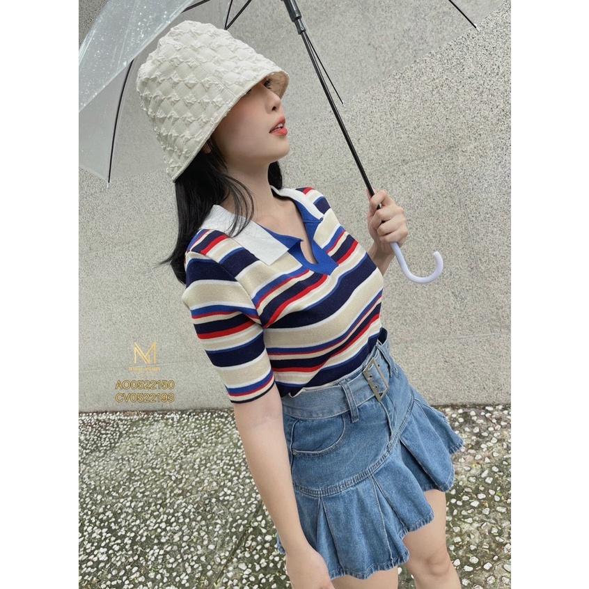 Áo len polo kẻ ngang sắc màu